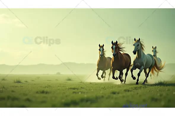 Horses Galloping on a Vast Meadow