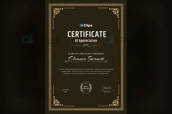 Elegant Dark Certificate Template with Gold Corner Flourishes