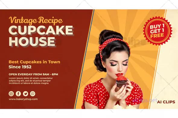 Vintage Cupcake House Banner PSD Template