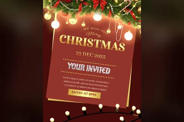 Crimson Gold Christmas Party Invitation Template