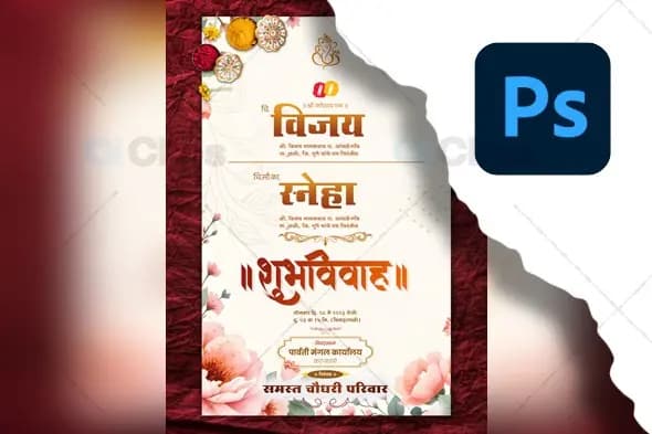 Elegant Floral Indian Wedding Invitation PSD Template