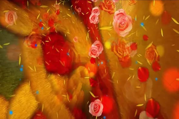Festive Rose Petals and Golden Swirls with Vibrant Colors Animation