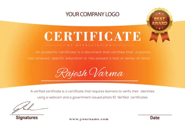 Vibrant Orange Certificate Template