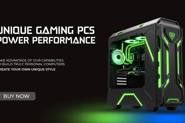 Custom Gaming PC Ad Banner Template with Neon Green Performance