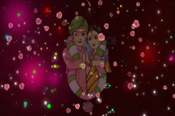 Indian Wedding Couple with Floating Rose Petals and Glowing Light Animation