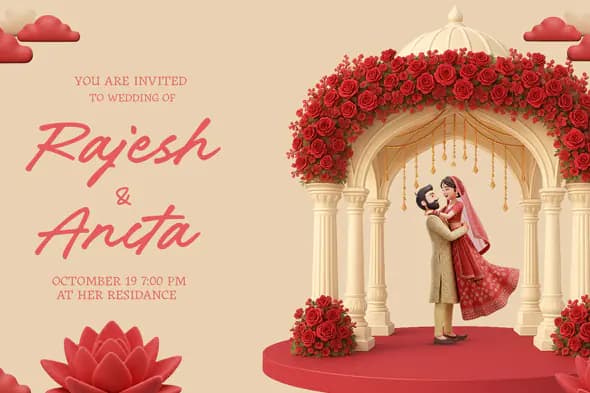 Romantic Red Rose 3D Indian Wedding Invitation Template