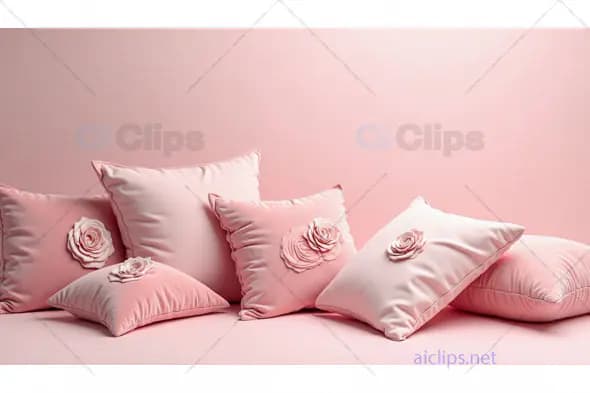 Elegant Soft Pink Pillows with Rose Embellishments