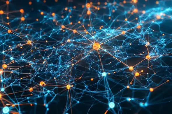Digital Network of Glowing Nodes – Futuristic Data and AI Visualization