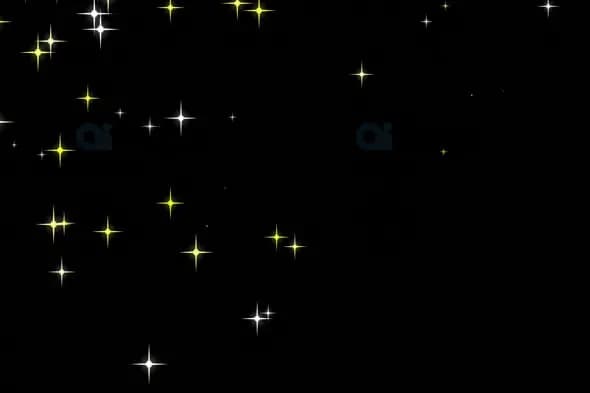 Yellow and White Sparkling Stars Overlay on Black Background