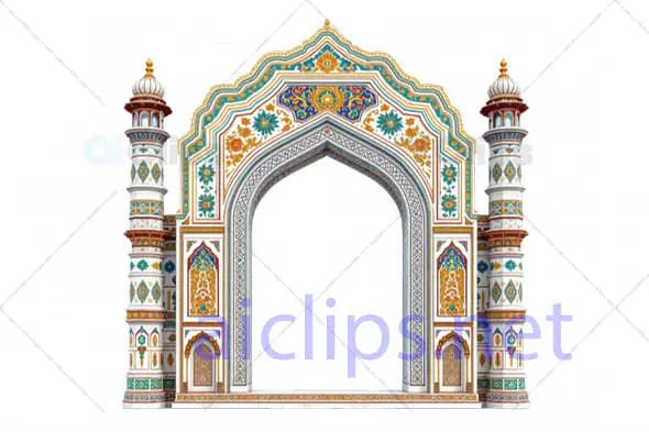 Ornate 3D Archway Model with Indian Mughal Design