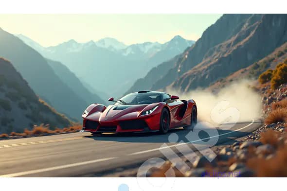 Red Hypercar Drifting Through Mountain Pass