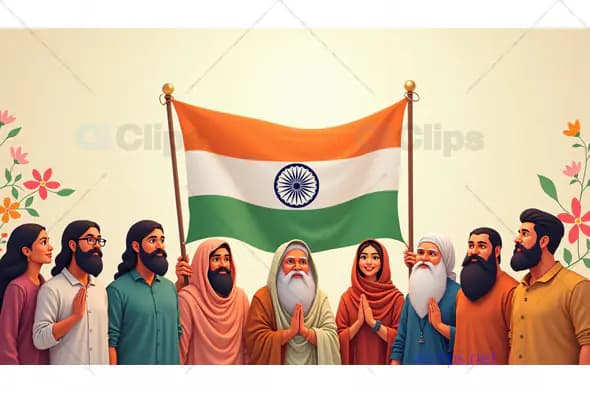 Indian Unity with National Flag - Diverse Community Illustration