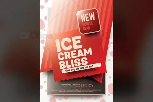 Red Ice Cream Advertisement Template with Polka Dot Background