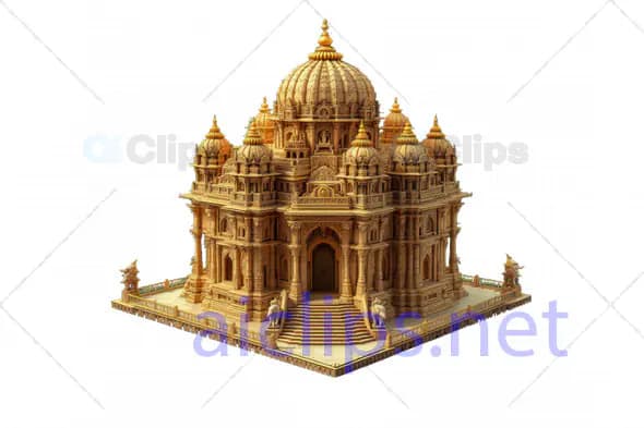 Intricate 3D Indian Temple Model with Central Dome and Rich Detailing