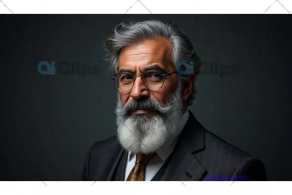 Distinguished Bearded Man in Formal Suit with Glasses
