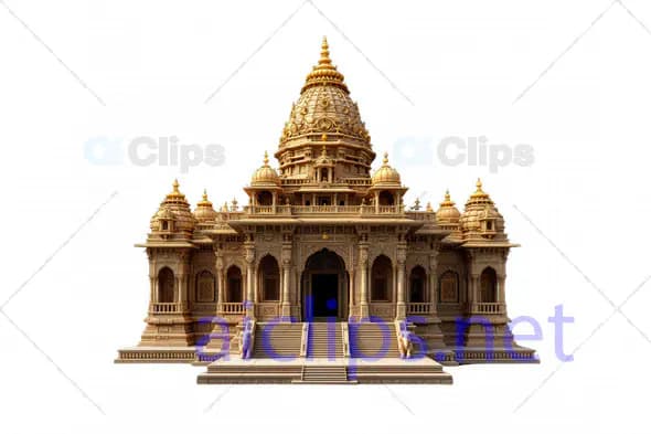 Grand 3D Indian Temple Model with Intricate Stone Carvings and Central Dome