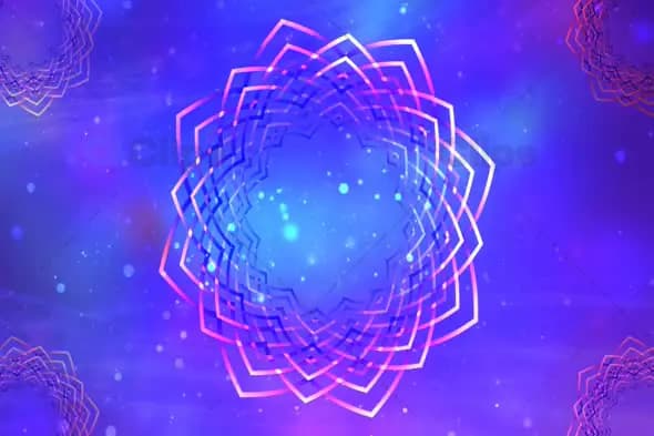Neon Geometric Mandala with Blue and Purple Glow and Sparkles
