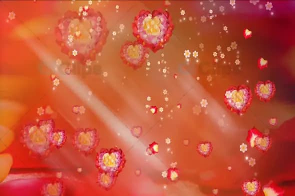 Floral Heart Shapes with Glowing Petals on Warm Romantic Background Animation