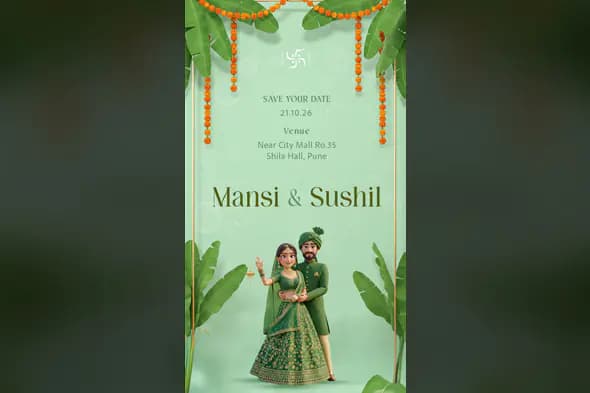 Save the Date 3D Indian Wedding Invitation Template with Green Traditional