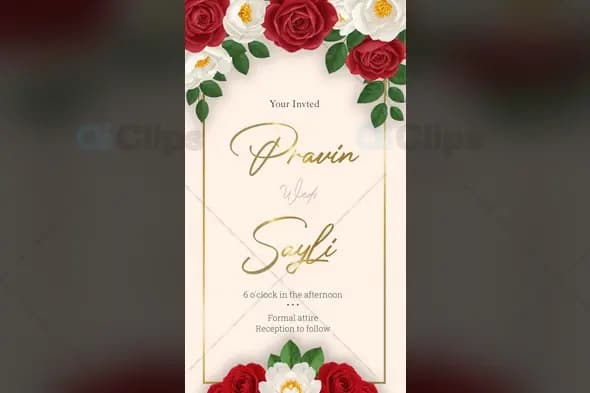 Elegant Wedding Invitation with Red and White Roses Border
