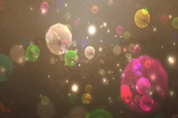 Glowing Colorful Orbs with Shimmering Light Effects on Golden Background Animation