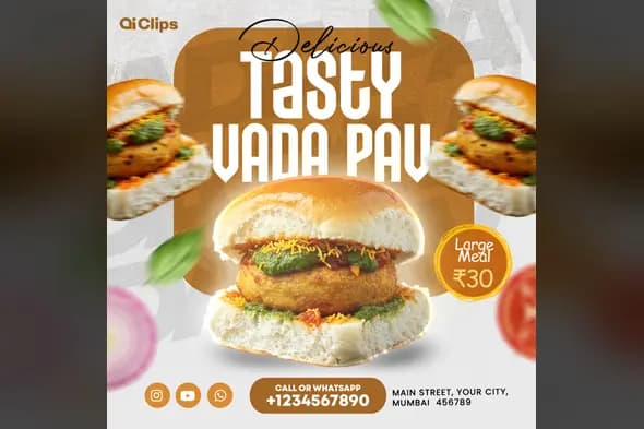 Vibrant Vada Pav Photoshop Template for Food Promotions