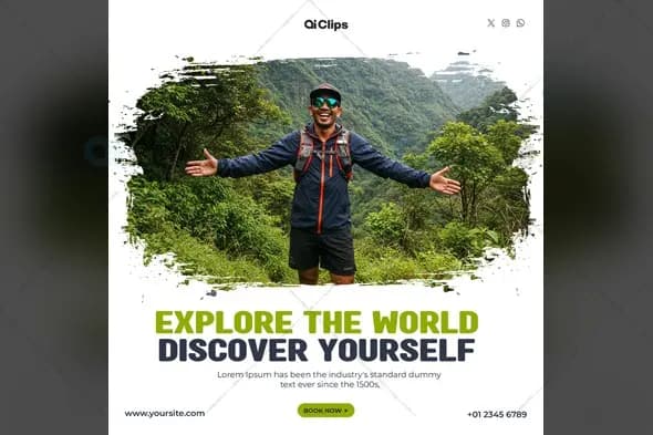 Adventure Travel Social Media Post Template with Nature Background