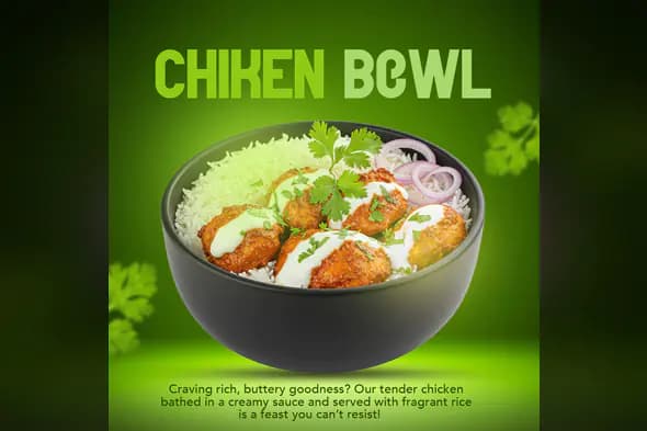 Enhanced Vibrant Chicken Bowl Restaurant Ad Template