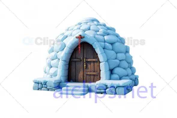 Traditional Cartoon Igloo with Wooden Door 3D Model