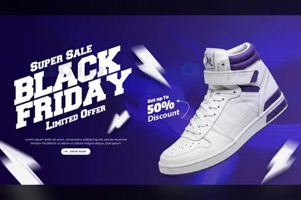 Black Friday Sneaker Sale Banner with High-Top White Shoe