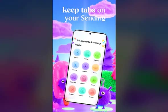 Bill Payment & Recharge App UI Template with Colorful Fantasy Background