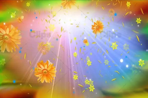Radiant Floral Background with Floating Petals and Light Rays