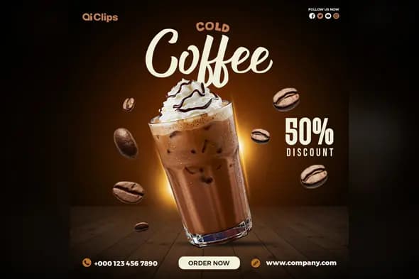 Iced Coffee Promotional Banner with 50% Discount Offer