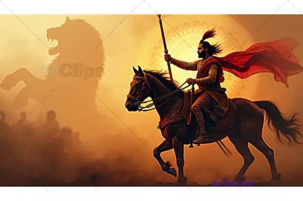 Warrior on Horseback with Lion Symbol – Epic Battle Charge