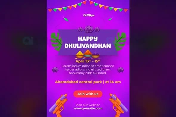 Festive Holi Celebration Photoshop PSD Template | AIClips