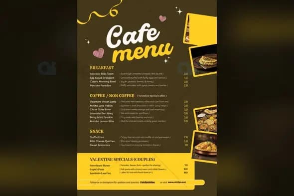 Modern Cafe Menu Design with Yellow and Brown Theme