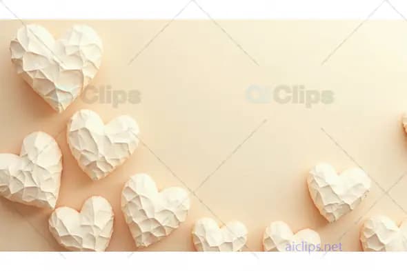 Geometric Crumpled Paper Hearts on Minimalist Background