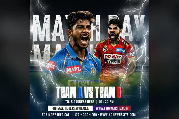 Cricket Match Scoreboard PSD Template – Player Stats & Highlights Design