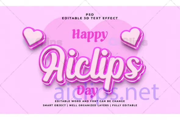 Happy Hearts 3D Text Effect PSD
