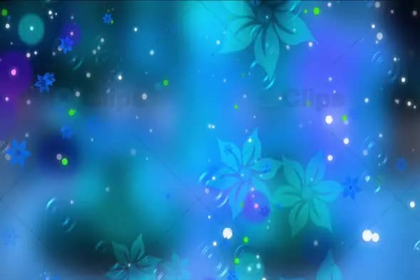 Tranquil Blue Floral Animation with Floating Light Particles
