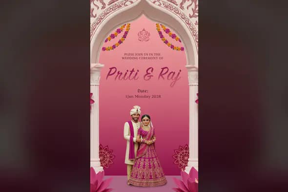 Royal Pink 3D Indian Wedding Invitation Template