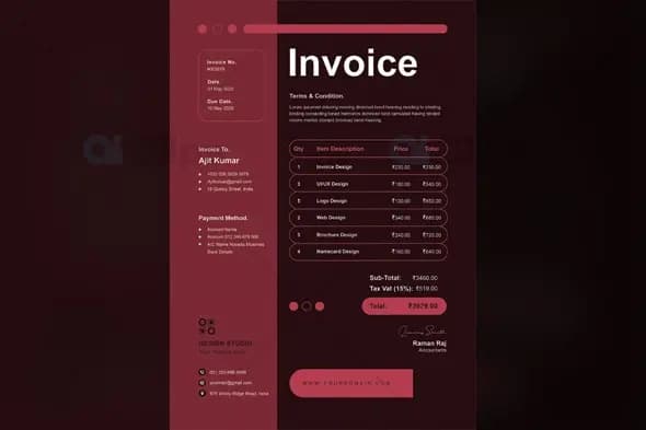 Modern Dark Red Professional Invoice Template Design