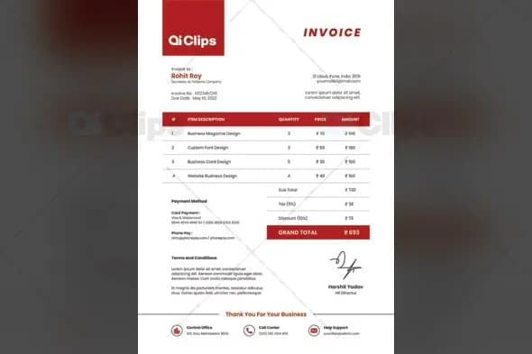 Professional Red Corporate Invoice Template Design