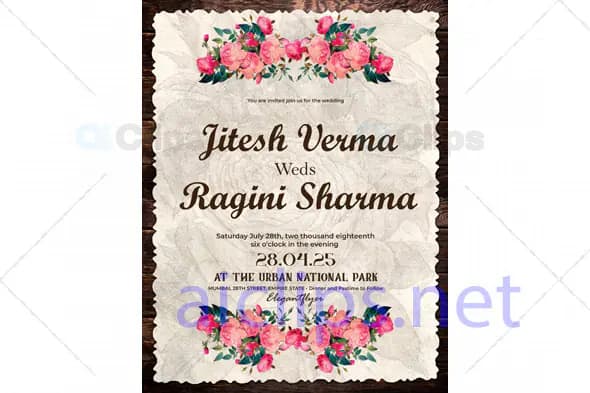 Floral Wedding Invitation PSD Template