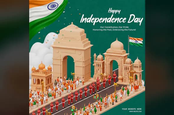 Indian Patriotic Poster Design with India Gate & Celebrations