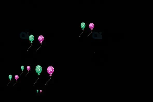 Floating Polka-Dot Balloons Overlay on Black Background