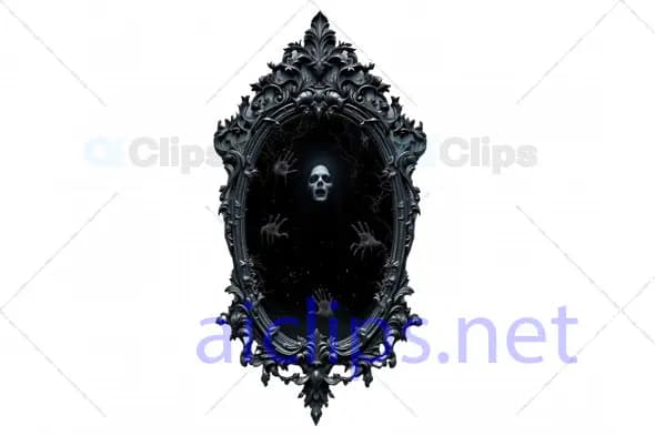 Haunted Gothic Mirror with Ghostly Skull and Hands - 3D Model