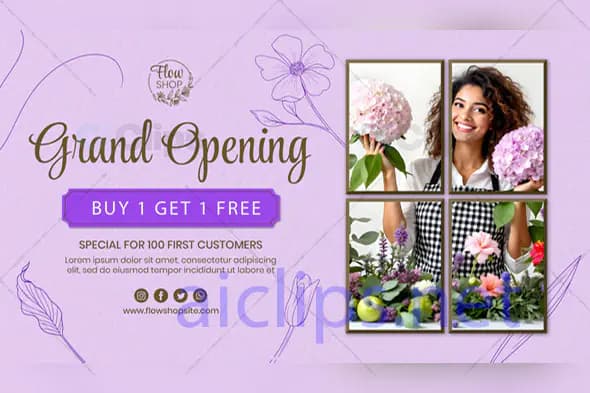 Floral Shop Grand Opening Banner PSD Template