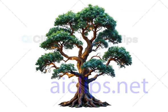 Enchanted 3D Fantasy Tree with Illuminated Foliage and Roots