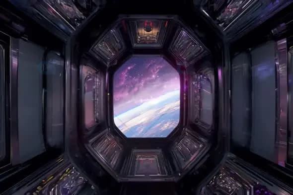 View of Earth from a Space Station - Futuristic Space Window